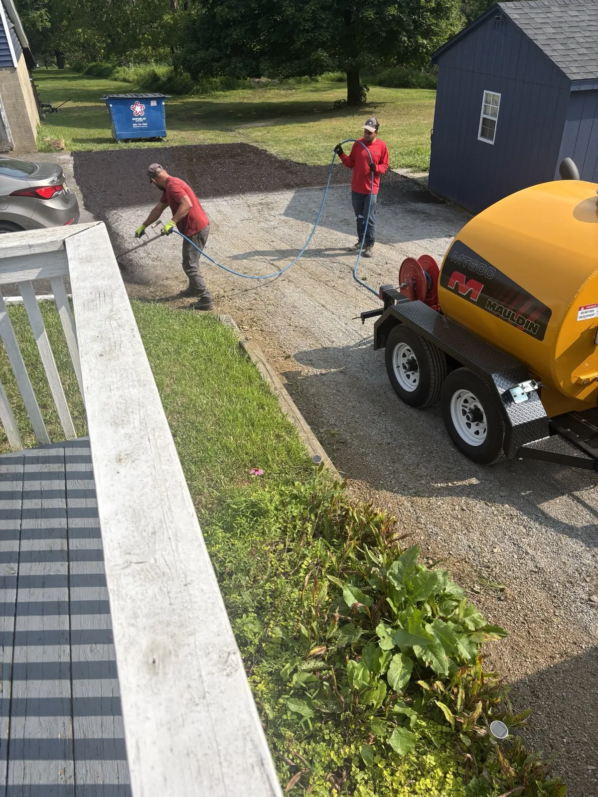 Crew with smoking equipment on the job, All County Paving NJ and PA